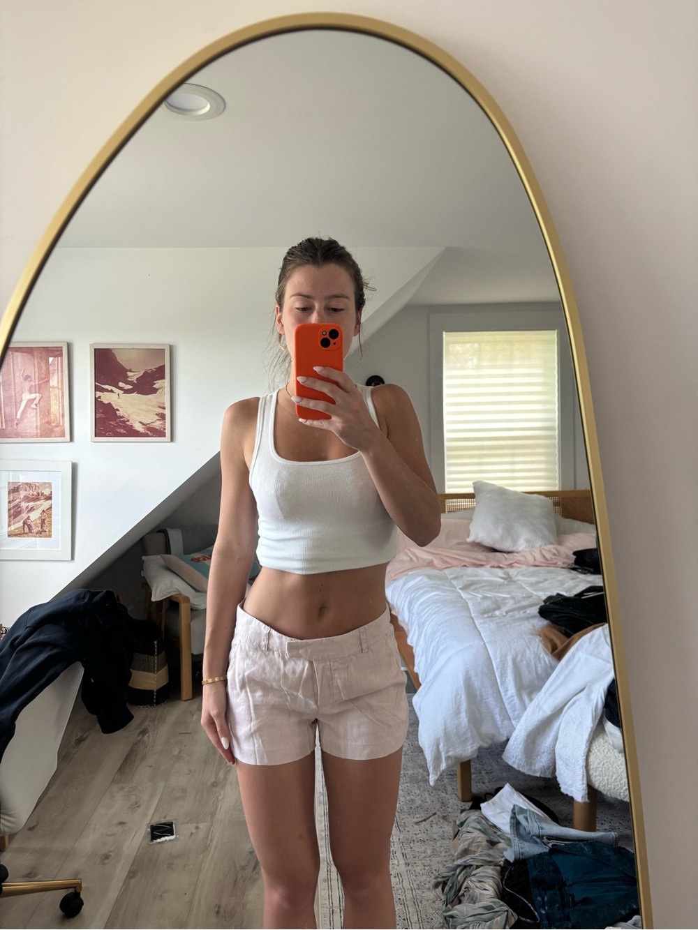 Theory Pale Pink Linen Shorts